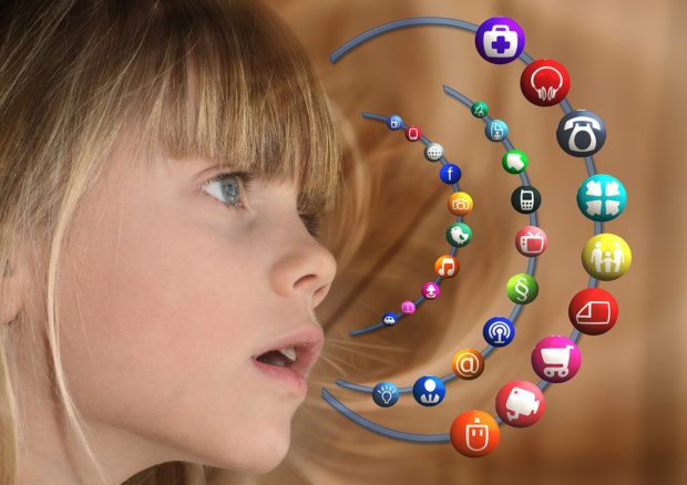 blond girl with different kinds of mail icons