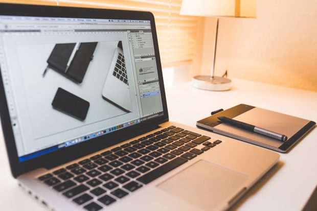 working on a laptop
