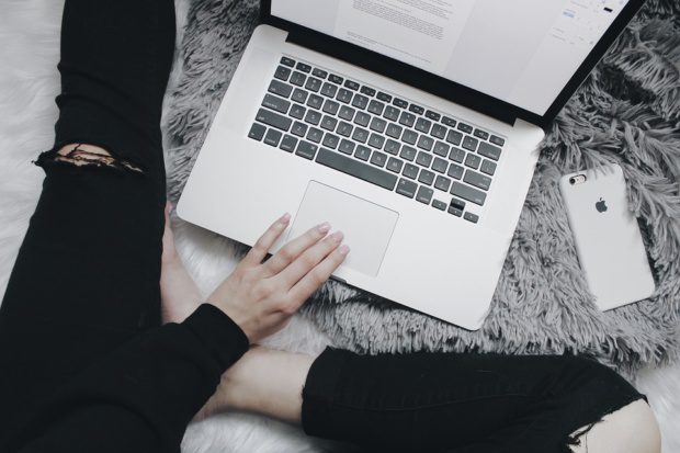 using a laptop